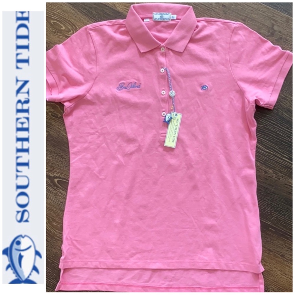 NEW Southern Tide Sea Island logo resort pink polo - Picture 1 of 9